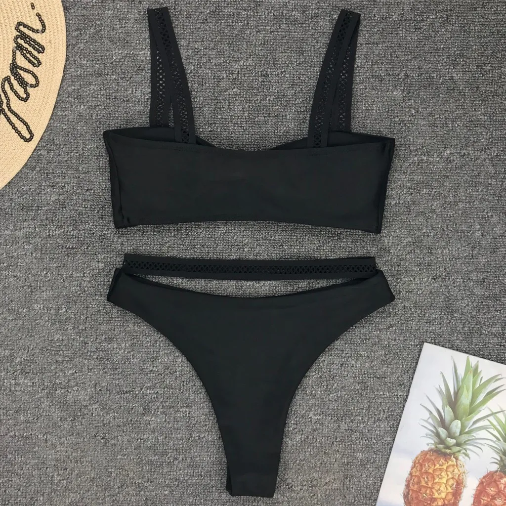 

Summer Sexy Swimsuit Women Solid Color Bandage Thong Swimwear Bikini Set Front Bow Knot Beachwear Bathing suit