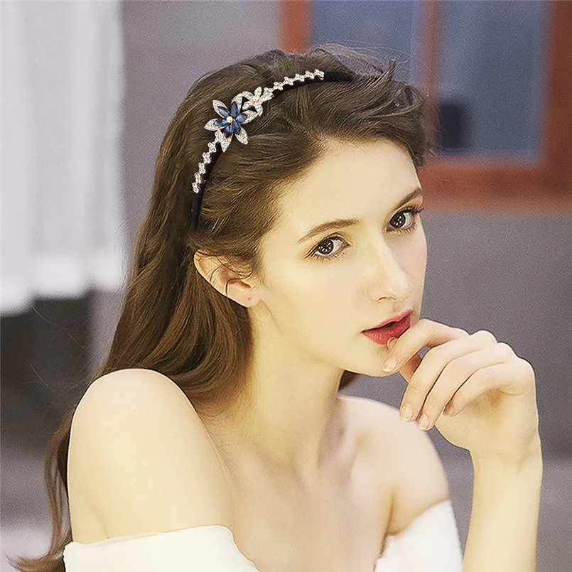 Модный обруч для волос женщин Rhinestone Flower Hair Band Lady Jewelry | Украшения и аксессуары
