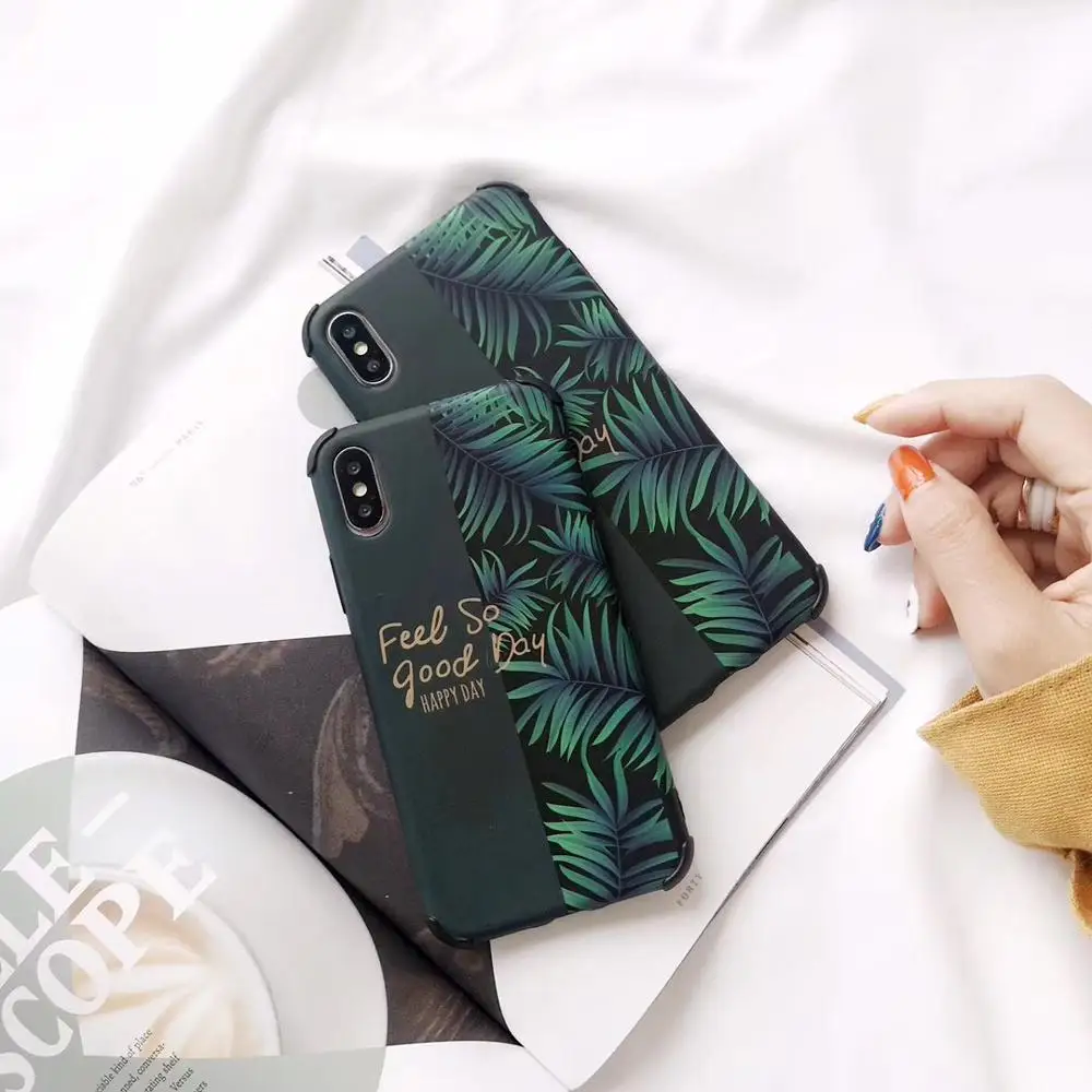 Чехол для телефона с зелеными листьями iphone 6 6S 7 8 Plus X модный матовый чехол милыми