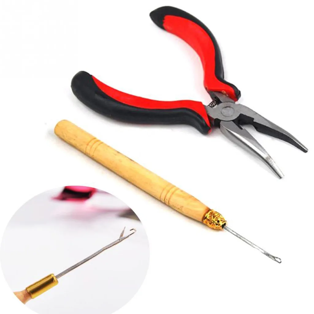 DIY Feather Hair Extension Tool KIT Micro Ring Pliers Pulling Wig Hook Set Knitting Crochet Needles | Шиньоны и парики