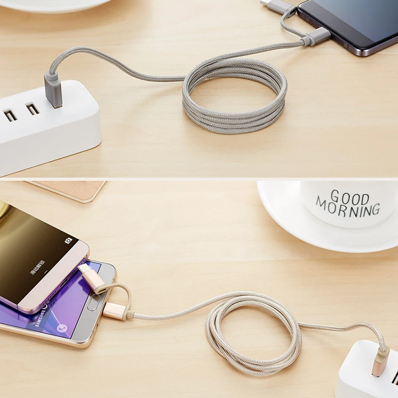2 в 1 2в1 2A кабель для быстрой зарядки Micro USB + типа C плетеный шнур Xiaomi mi 8 A1 A2 6 6X Mix 3 5S