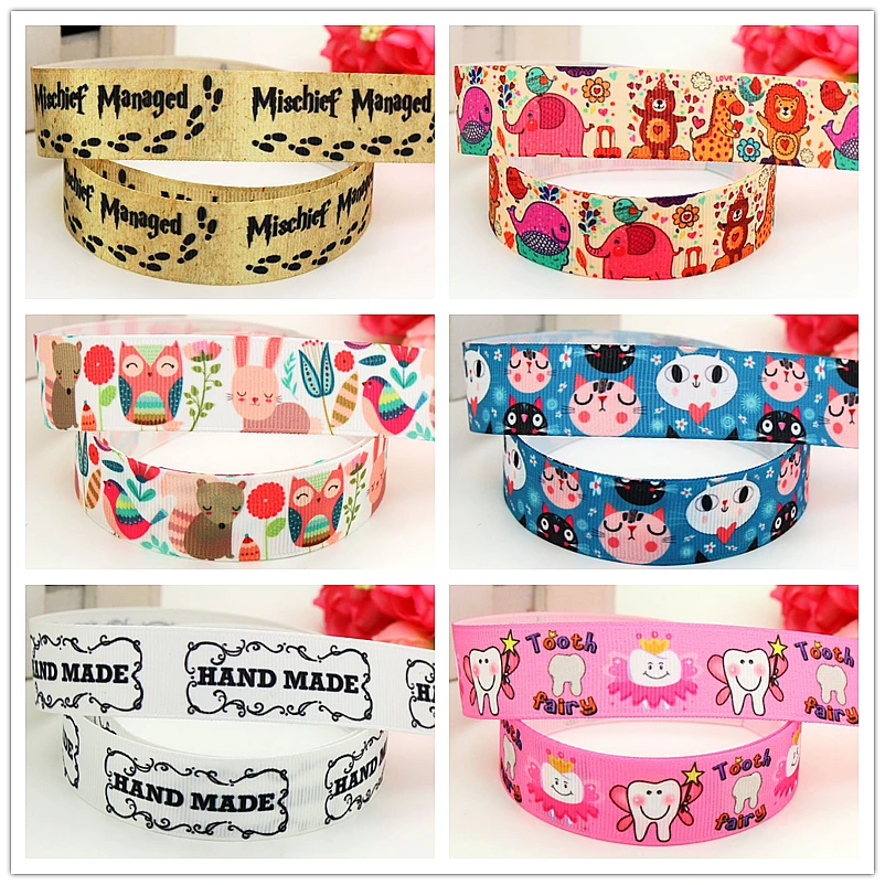 7/8 ''Бесплатная доставка Животные зуб ручная работа Печать grosgrain лента бант для