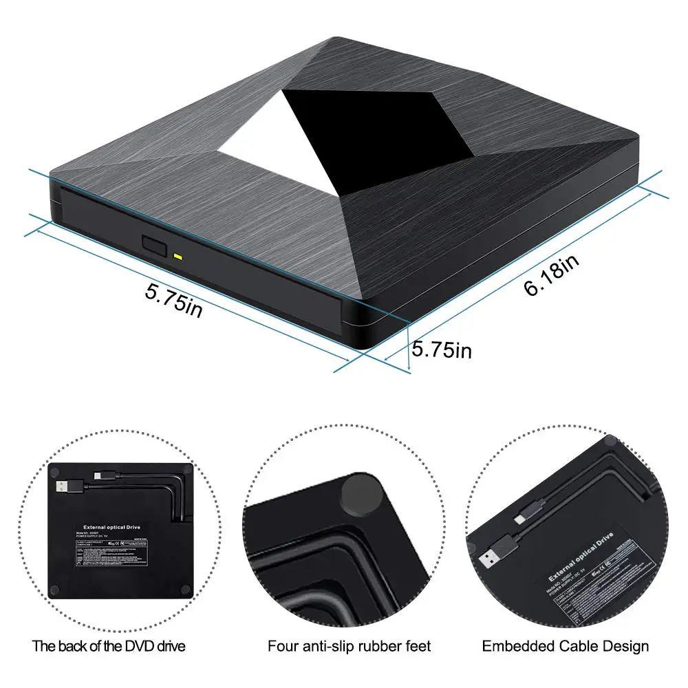 Внешний CD-привод YiYaYo USB 3 0 проигрыватель DVD RW записывающее устройство тип