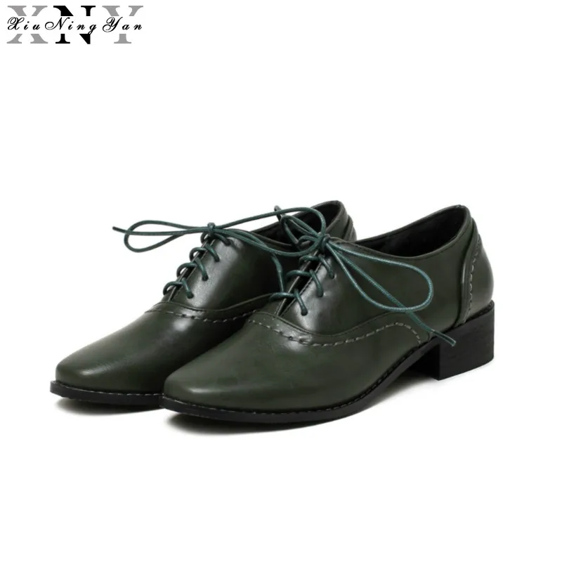 XIUNINGYAN/женские туфли оксфорды на плоской подошве с квадратным носком шнурках