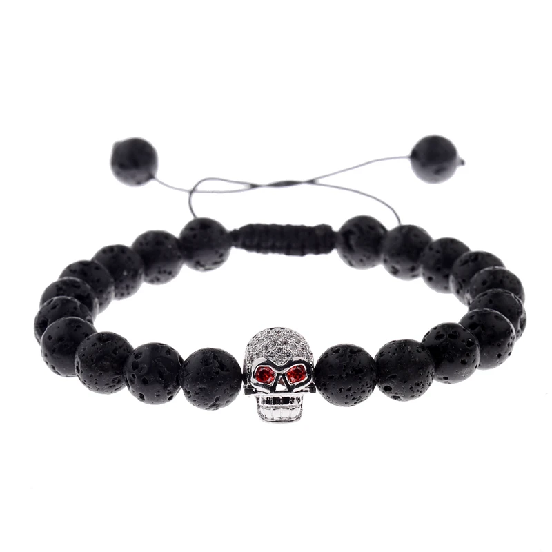 Талисманы 8 мм Скелет искусственный камень лавы BraceletsCZ циркон проложить шарик Веревка Плетеный мужской Исцеление баланс энергии счастливый браслет
