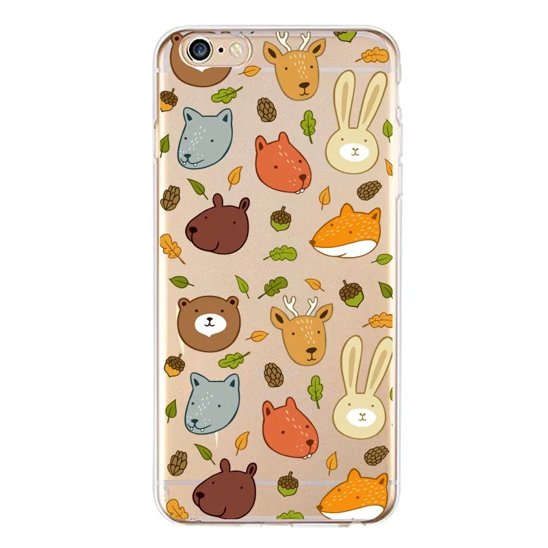 Мягкий прозрачный чехол из ТПУ с изображением животных для iPhone 4/4S 5 5S 6 6plus 7 8plus x