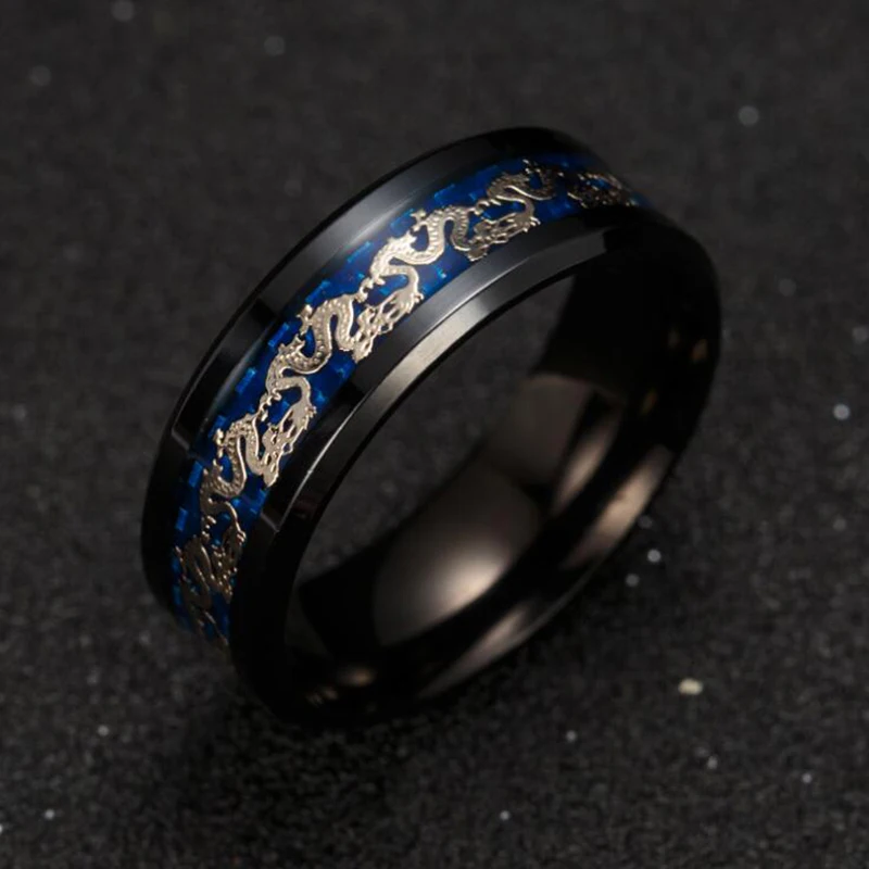 Hot Sell Vintage Chinese Dragon Black Gold Blue Plated Ring Jewelry Wholesale Direct Sales Men Stainless Steel Rings For Women | Украшения