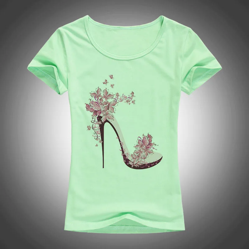 Футболка женская с принтом на высоком каблуке Милый хлопковый топ коротким