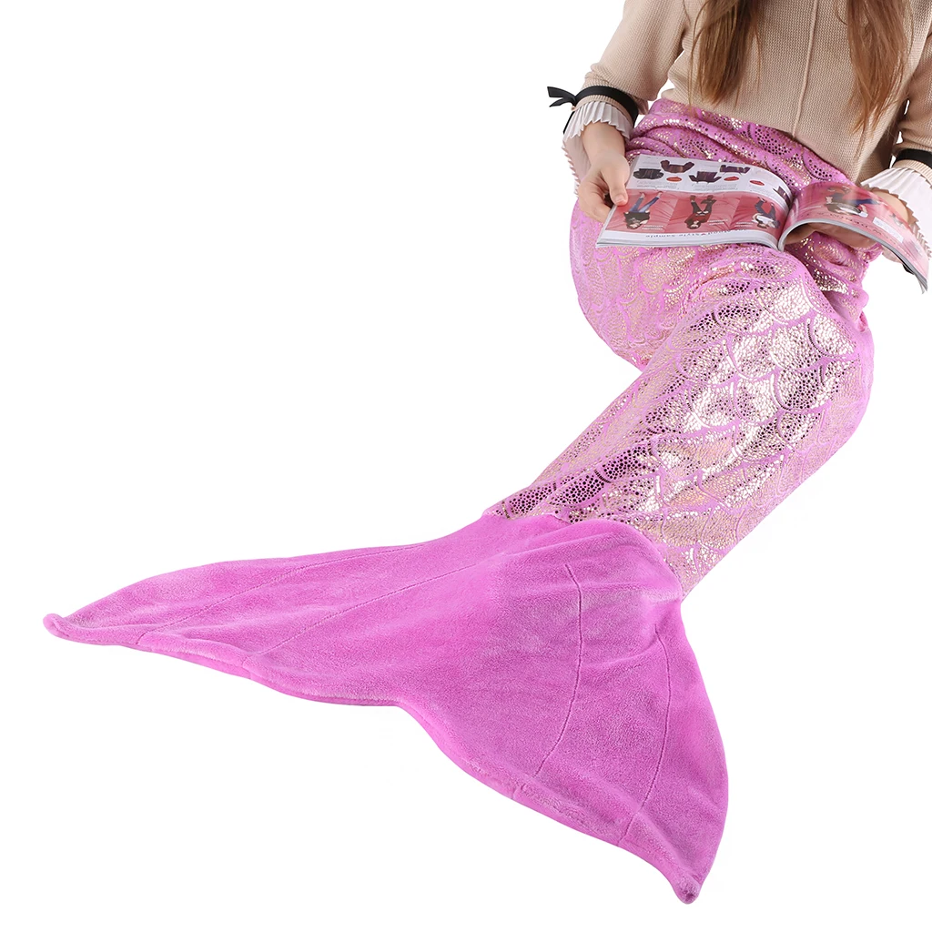 Light Purple LANGRIA хвост русалки одеяло для взрослых детей мягкий спальный Русалочка сверкающий фланелевый плед кровать диван - Цвет: Light Purple