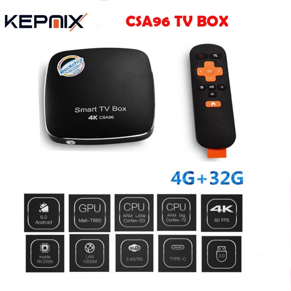 ТВ приставка Rockchip RK3399 CSA96 Android 6 0 4G/32G Cortex A72 + A53 64 разрядный двойной WIFI 2 4/5 ГГц Bluetooth 4
