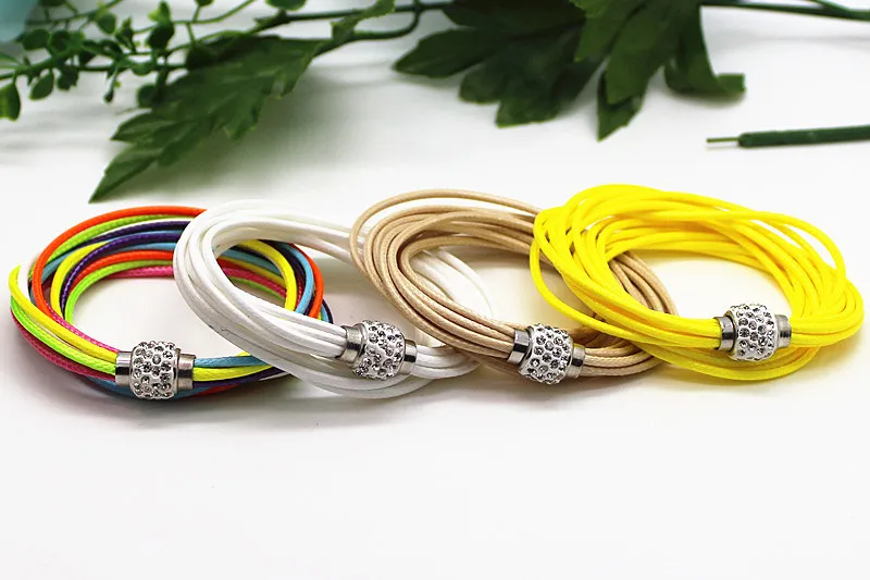 1 шт. Pulseiras Femininas Многослойная Веревка Цепь магнитные хрустальные браслеты из бусин Пряжка кожаная обертка