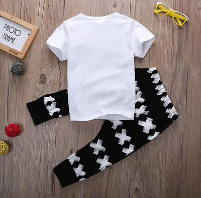 2pcs Summer Baby Boy Toddler Outfits Newborn Boys Short Sleeve White T-shirt Black Long Pants Casual Clothing Set 0-5Y | Детская одежда