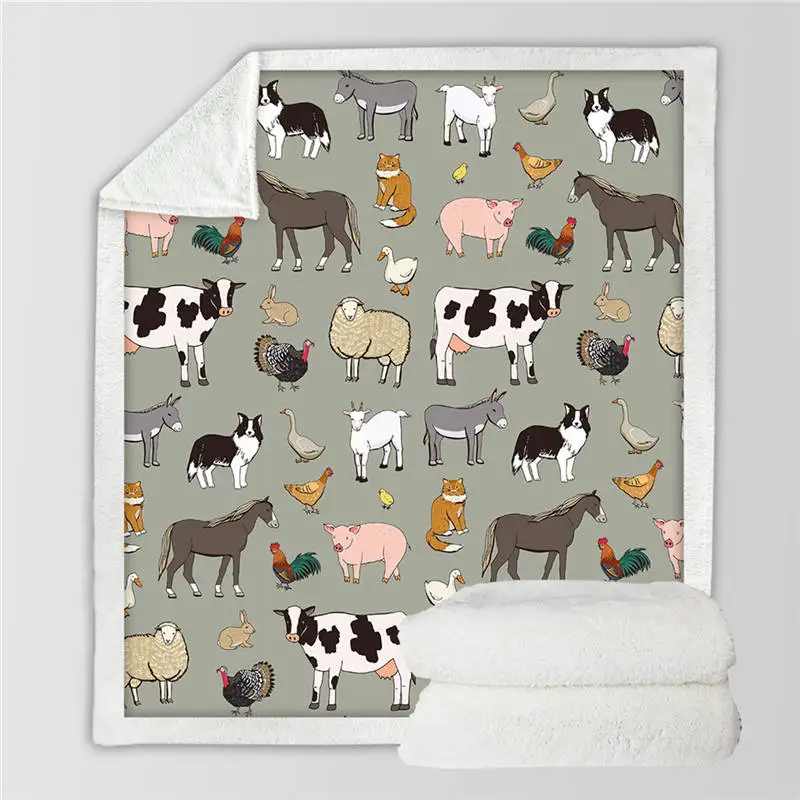 Animals and Cow BeddingOutlet Pink Cow Sherpa Fleece Blanket Milk Cartoon Throw Cute Farm Animal Blanket Unicorn Cow Plush Blanket for Bed Couch - Цвет: Animals and Cow