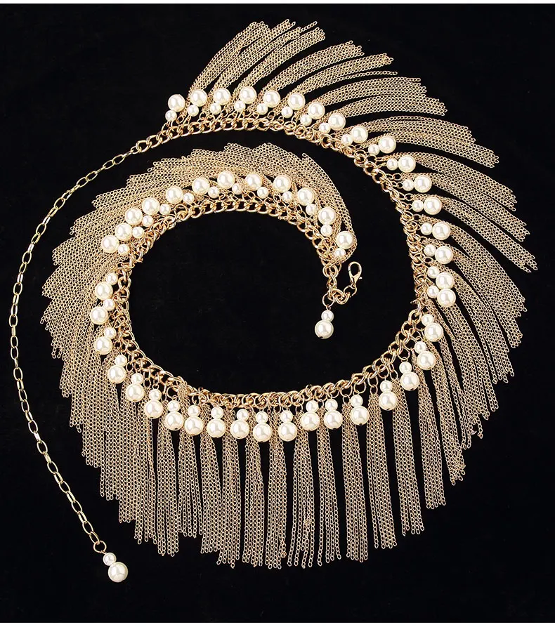 Женский пояс для танца живота металлическая цепочка с имитацией жемчуга и