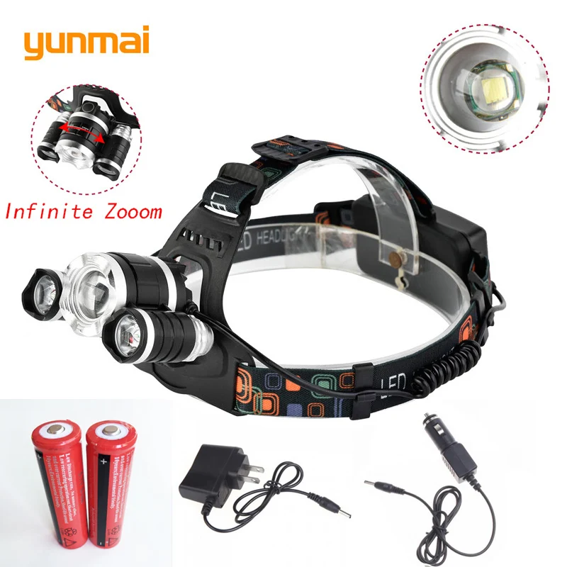 

8000Lm NEW XML T6+2Q5 LED Head Flashlight Headlight Headlamp Head Lamp Light Torch +2x18650 Battery+EU/US/UK/AU Charger