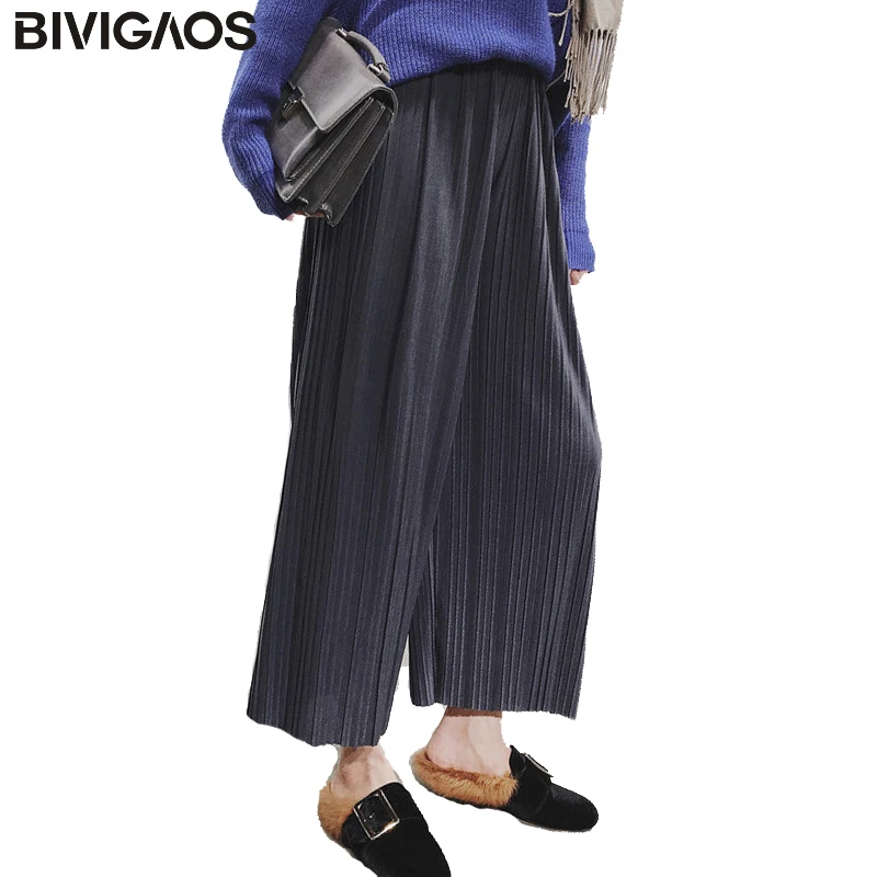 

BIVIGAOS Women Spring Pleated Loose Pants Thin Chiffon Wide Leg Pants High Waist Casual Cropped Trousers Summer Pants For Women