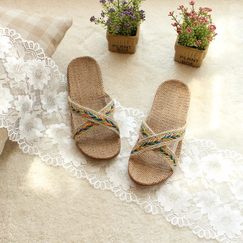 FAYUEKEY/летние домашние льняные Нескользящие дышащие тапочки Женские повседневные