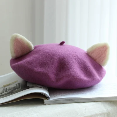violet Ручной шерстяного фетра с кошачьими ушками береты express; meow родитель-ребенок почки шляпа - Цвет: violet