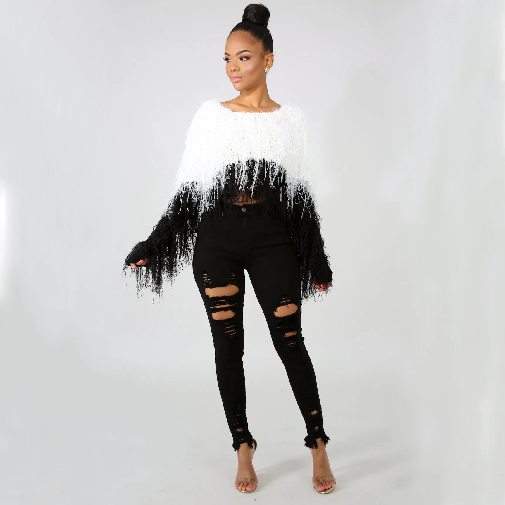 Женский вязаный мохеровый свитер элегантный трикотажный джемпер ручной работы с