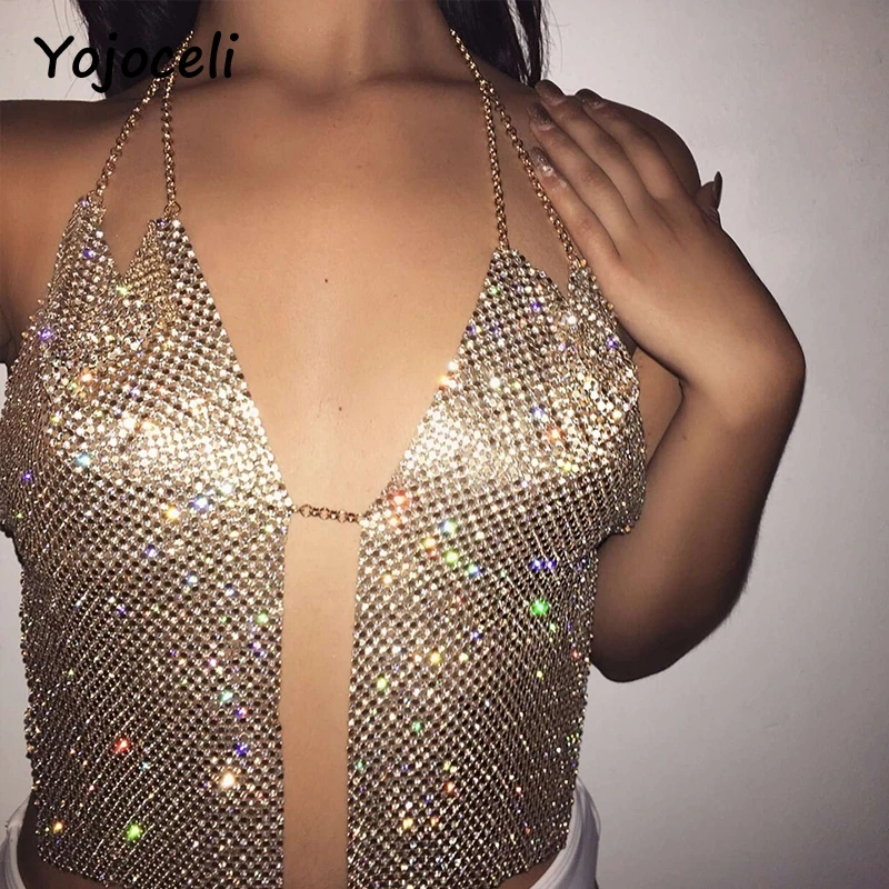 Yojoceli пикантные bling Холтер средства ухода за кожей шеи майка для вечерние женщин