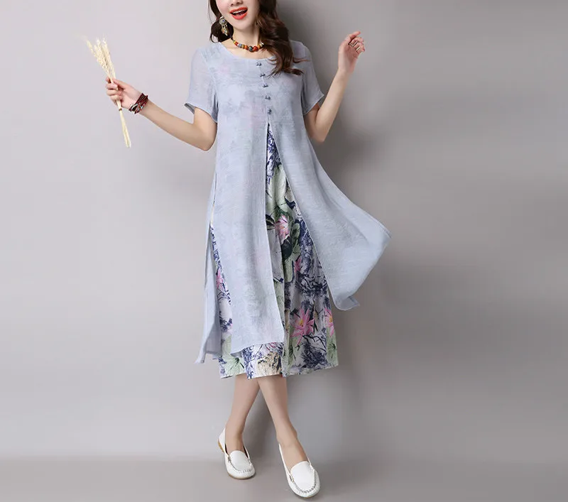 Хлопковая винтажная одежда с цветочным принтом женское повседневное длинное