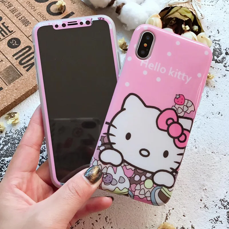 For iPhone X Cute Sailor Moon phone Cases Cover + Tempered Glass Screen film for 5.8inch Cartoon pink case |