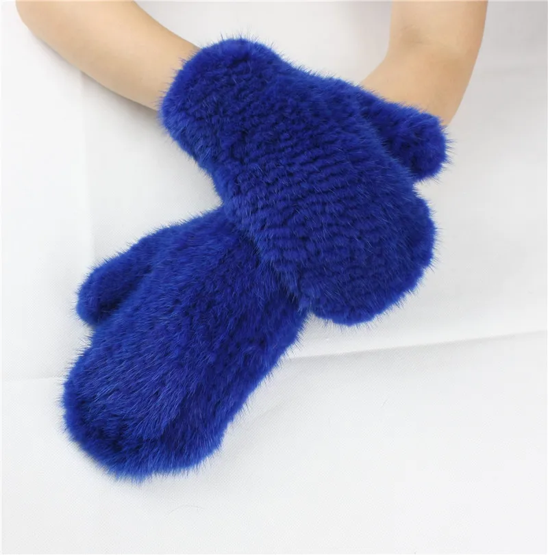 blue LIYAFUR Для женщин натуральная вязаной норки Зимние перчатки эластичная сетка варежки черный, красный желтый и зеленый цвета синий Цвета - Цвет: blue