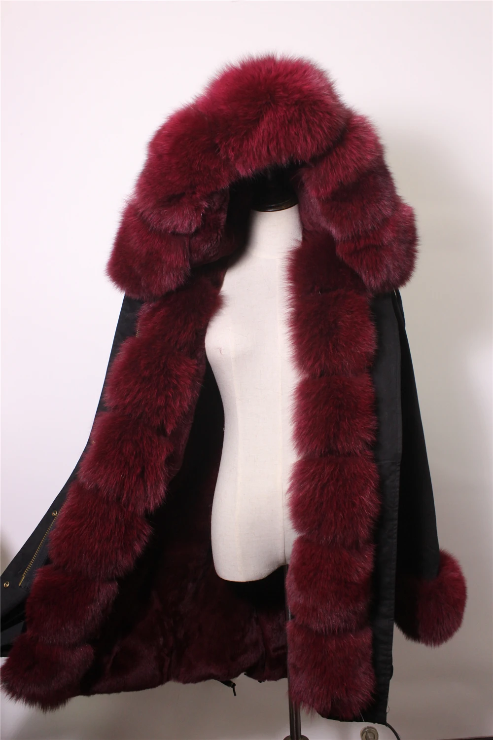 Новинка, парка, пальто с натуральным мехом, зимняя куртка для женщин, натуральный большой Лисий мех, воротник с капюшоном, Толстая теплая подкладка из меха кролика, парки