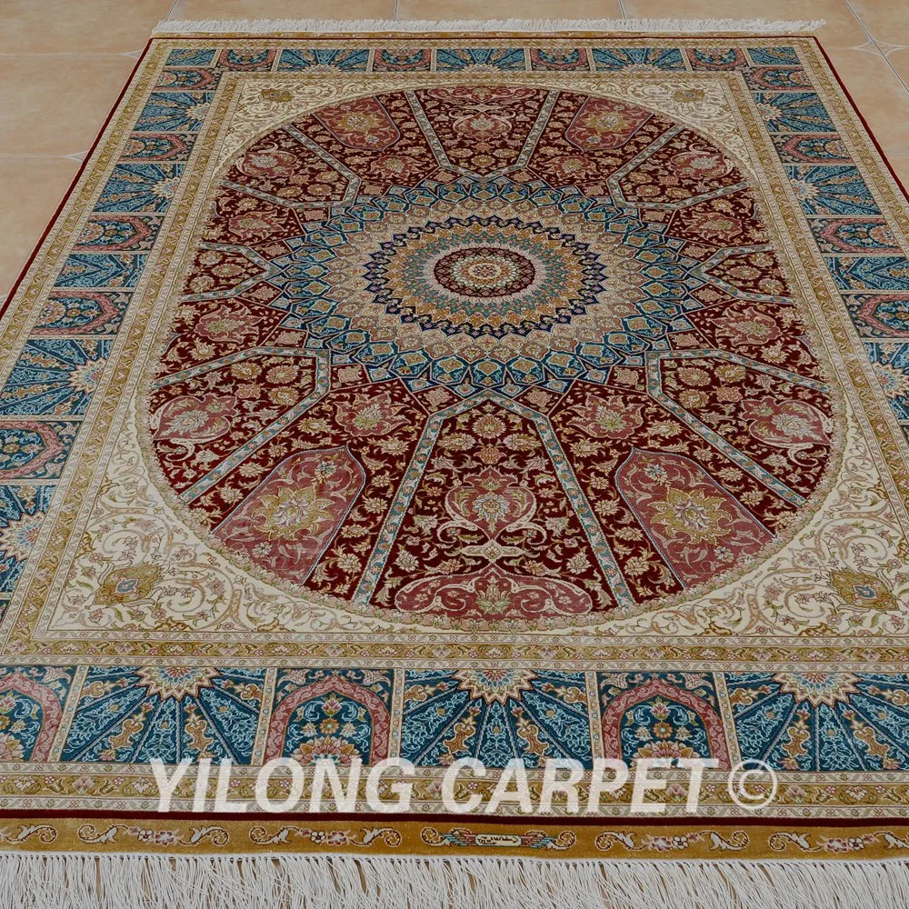 Традиционный персидский ковер Yilong 5 'x 8' прямоугольный красный медальон ручной