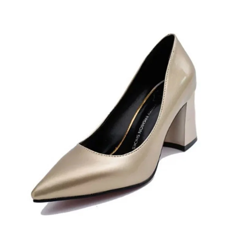 2018 Summer Hot Sale Work Women Shallow Mouth Patent Leather Single High Heels Shoes Pointed Toe Thick Square Size 34-39 | Обувь