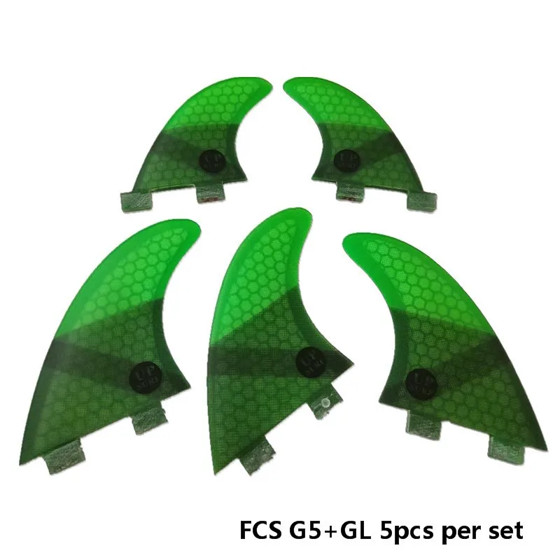 Серфинг 5 шт. FCS плавники G5 с GL сотовый плавник стекловолокно + Зеленый Черный