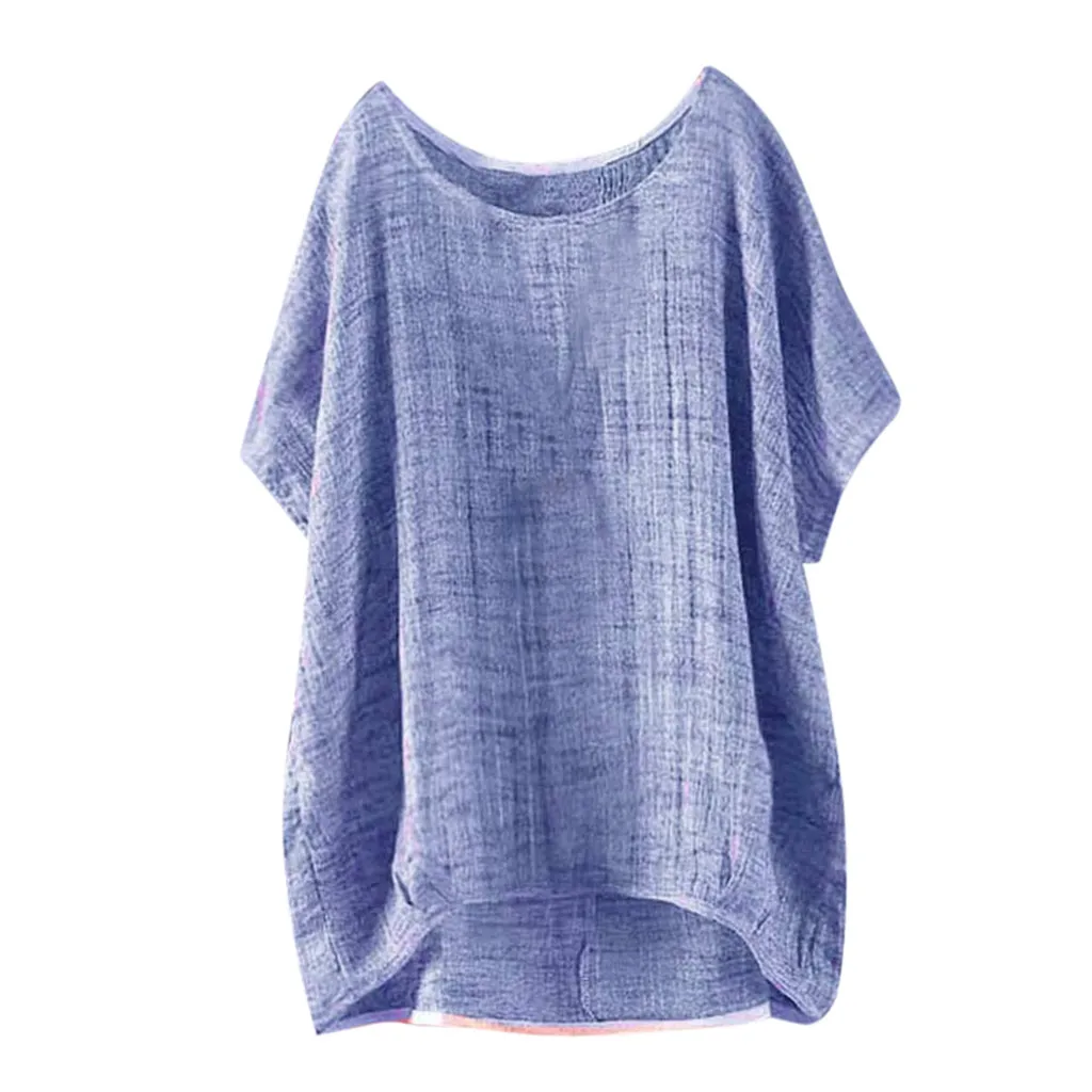 Летние рубашки с круглым вырезом рукава летучая мышь повседневные топы льняная