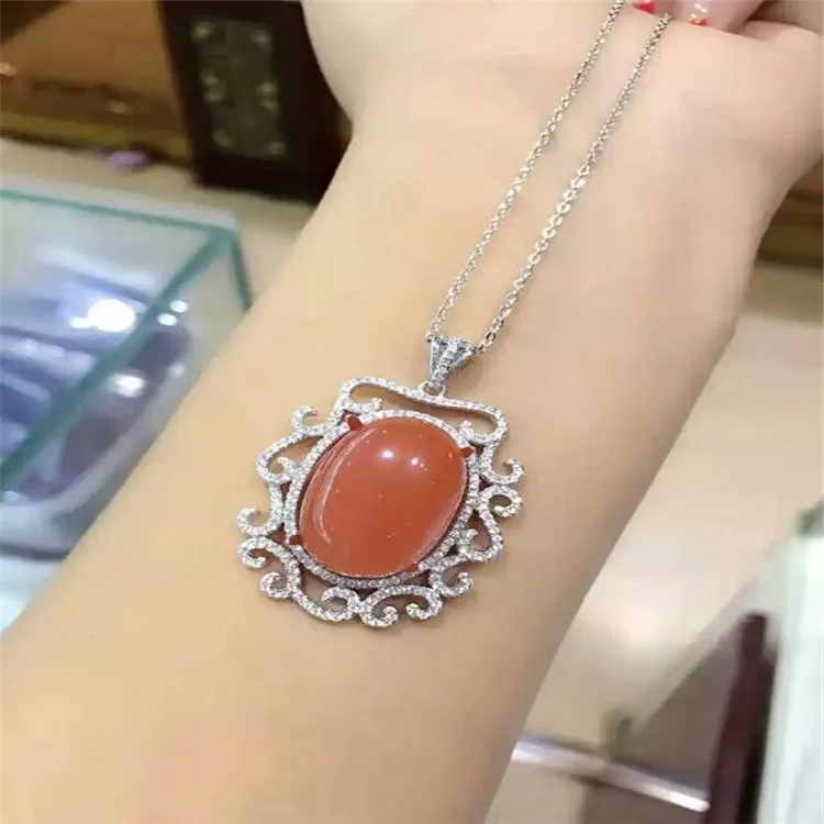 

KJJEAXCMY boutique jewels 925 sterling silver inlaid with natural south red agate ladies long pendant oval shaped