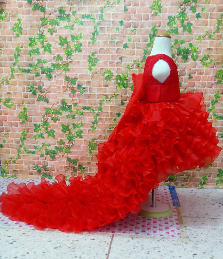 Платье с цветочным узором для девочек наивысшего качества красное платье со