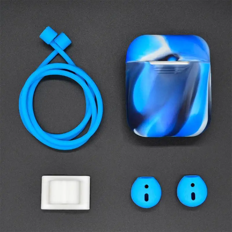 Силиконовый чехол 5 в 1 для наушников Airpods аксессуары силиконовый + ремешок на шею