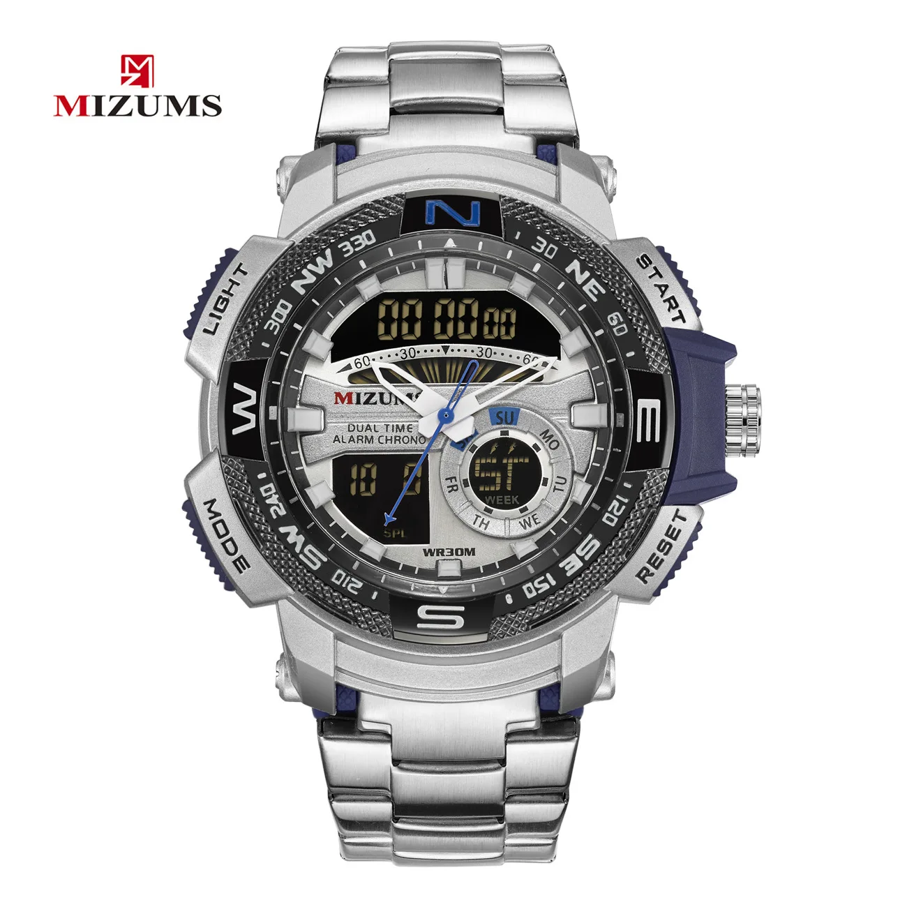 silver blue Mizums Мужские Аналоговые Военные Спортивные Цифровые кварцевые часы водонепроницаемые брендовые роскошные мужские наручные часы мужские часы Relogio Dourado Masculino - Цвет: silver blue