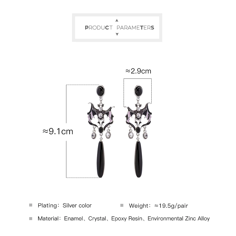 

kissme Abstract Enamel Bat Crystal Tassel Drop Earrings For Women 2020 Halloween Gifts Long Black Resin Earrings Fashion Jewelry