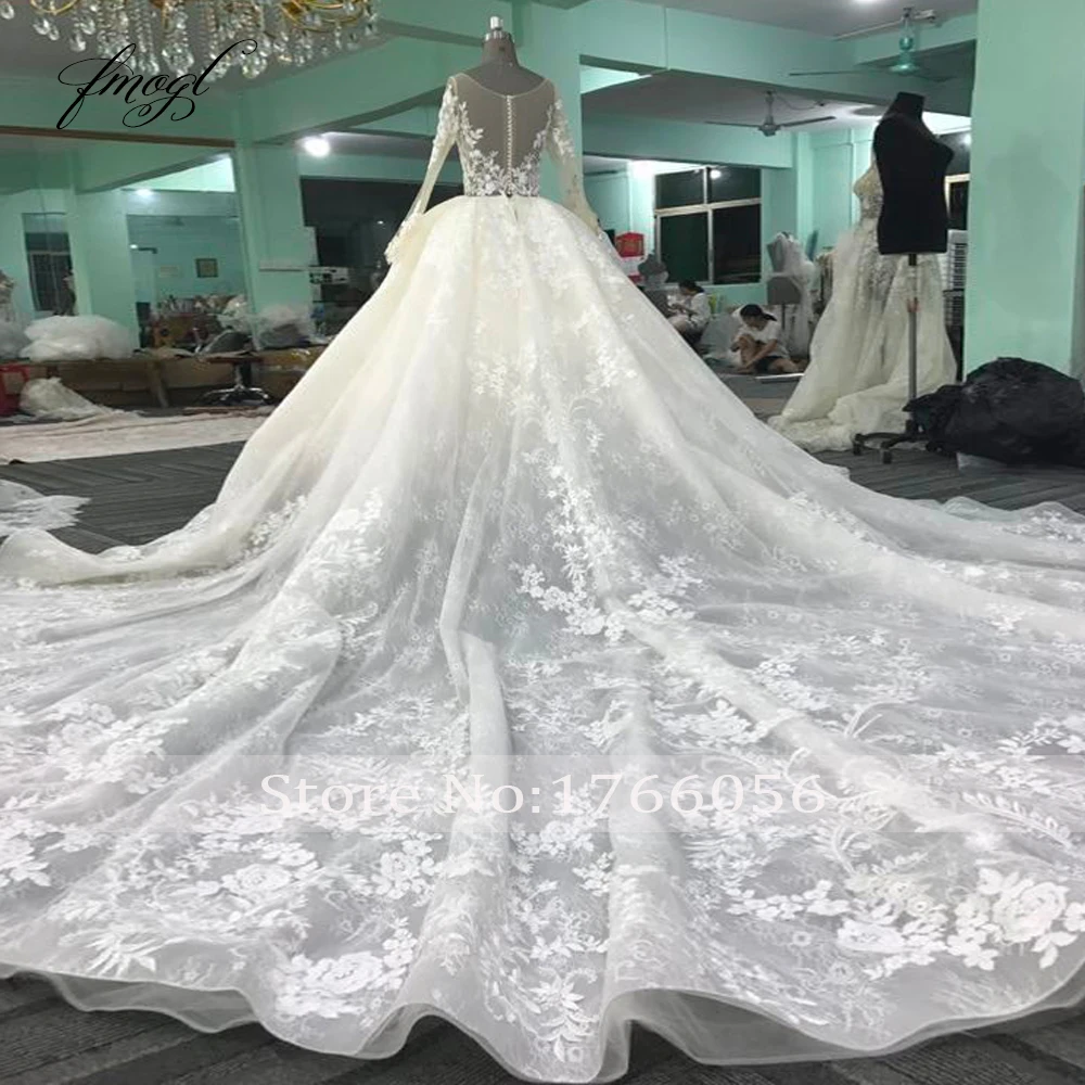 Fmogl винтажное кружевное бальное платье с длинным рукавом свадебное 2019 Аппликация