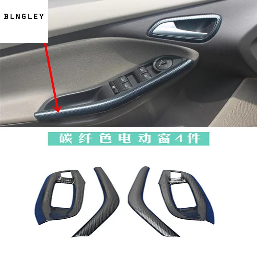 4pcs/lot ABS carbon fiber grain car window lift panel decoration cover for 2012-2017 FORD FOCUS 3 MK3