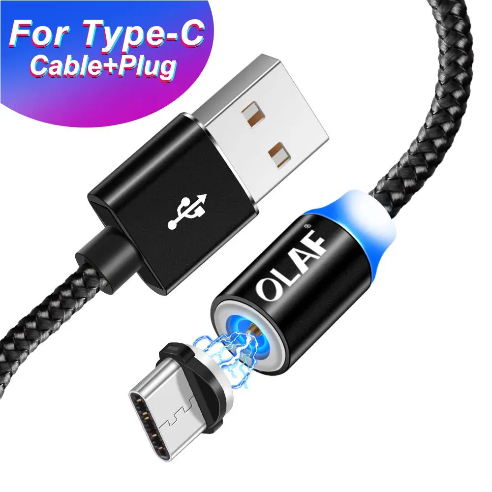 Магнитный кабель Олаф usb type-C для samsung s8 s9 Xiaomi huawei mate 20 Lite, зарядный кабель для телефона type-C, Магнитный зарядный кабель - Цвет: Black for type c
