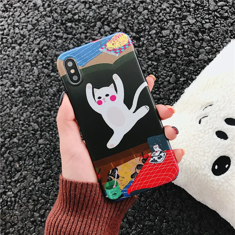 Funny kitten For iPhone 6 6S plus 7 8 Plus Case Cute Cartoon Cat dance soft Silicone IMD X Xs Max Xr Cover Coque |