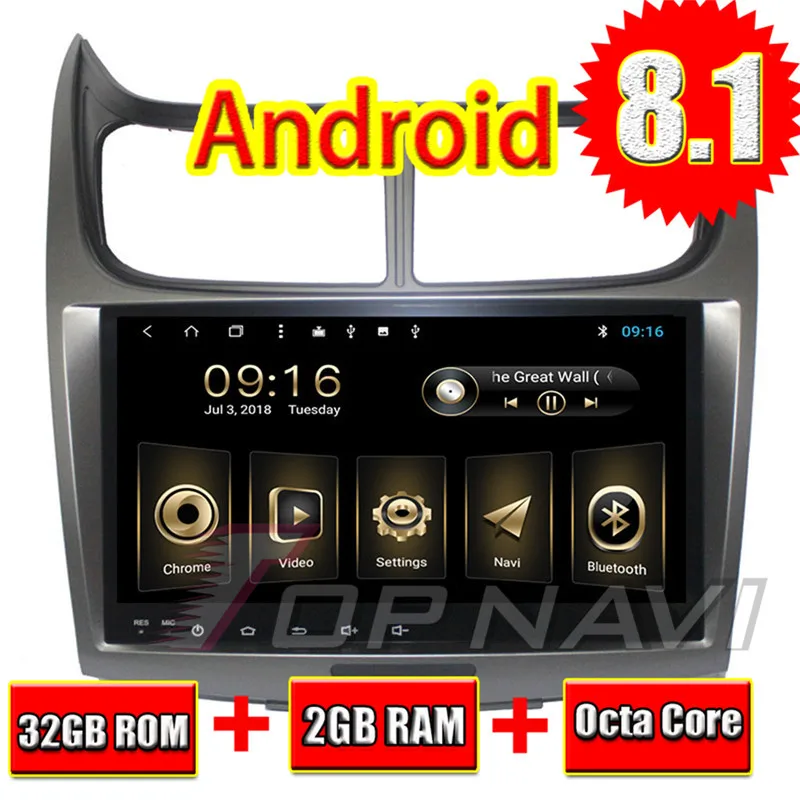 Автомобильный видеоплеер на Android 8 1 9 дюймов для CHEVROLET SAIL 2010 2011 2012 2013 2014 Topnavi