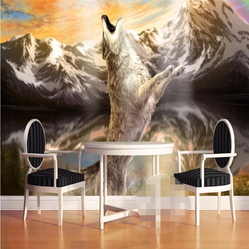 3D обои beibehang с рисунком злого волка и дня роаня Снежная комната гостиная кафе