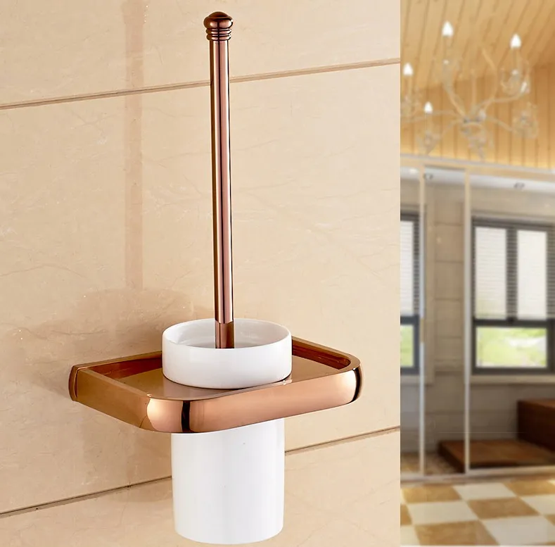 Toilet Brush Holder Розовое золото, латунные Квадратные аксессуары для ванной комнаты, Полка для полотенец, держатель для полотенец, держатель для туалетной бумаги, настенные аксессуары для ванной, наборы - Цвет: Toilet Brush Holder
