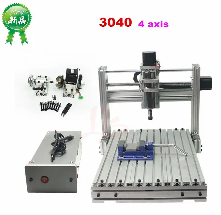 4axis ЧПУ DIY 3 оси мини фрезерный станок 3040 4 оси полностью металлический гравировальный станок с ЧПУ 300*400 мм 5 осей фрезерный станок с ЧПУ - Цвет: 4axis
