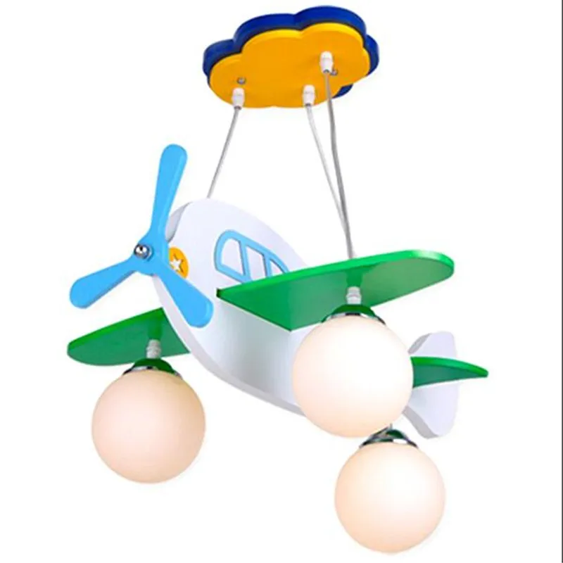 

Creative Novel Fashion Air Plane Painted Wood Glass Led E27*3 Pendant Light For Children's Room Bedroom 53cm AC 80-265V 1337