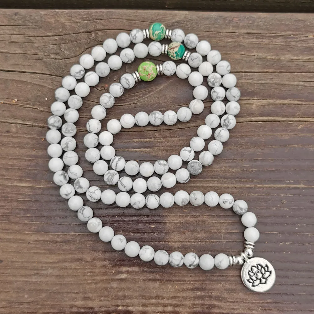 6 мм натуральный камень Howlite 108 Будда Мала браслет или ожерелье Йога Белый Браслет