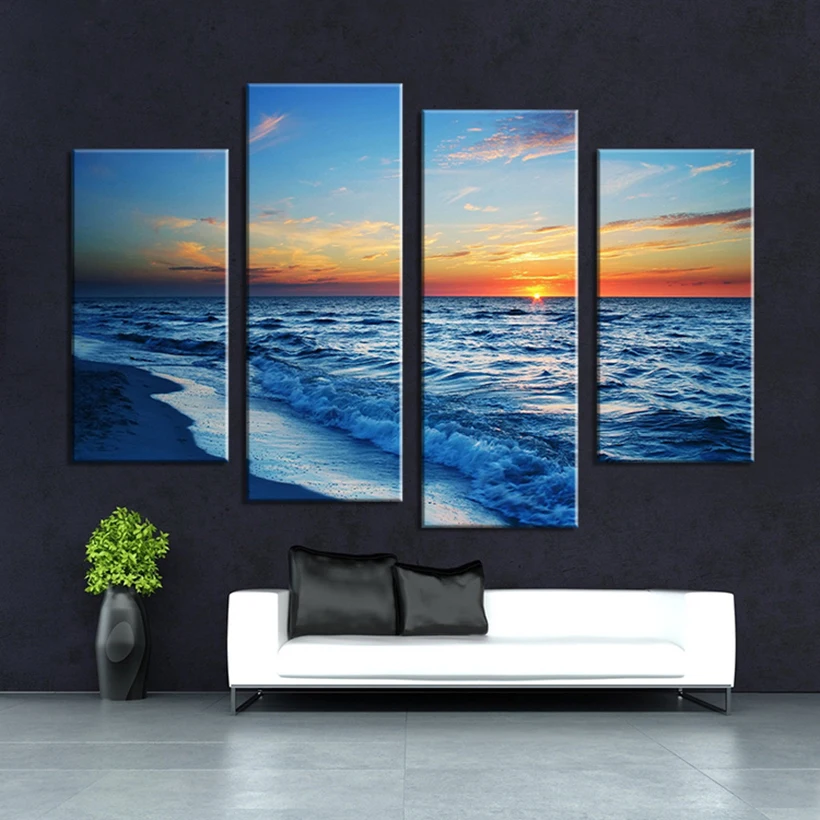 4 шт. настенные картины с изображением моря восхода солнца|picture for living room|wall picturesdecor