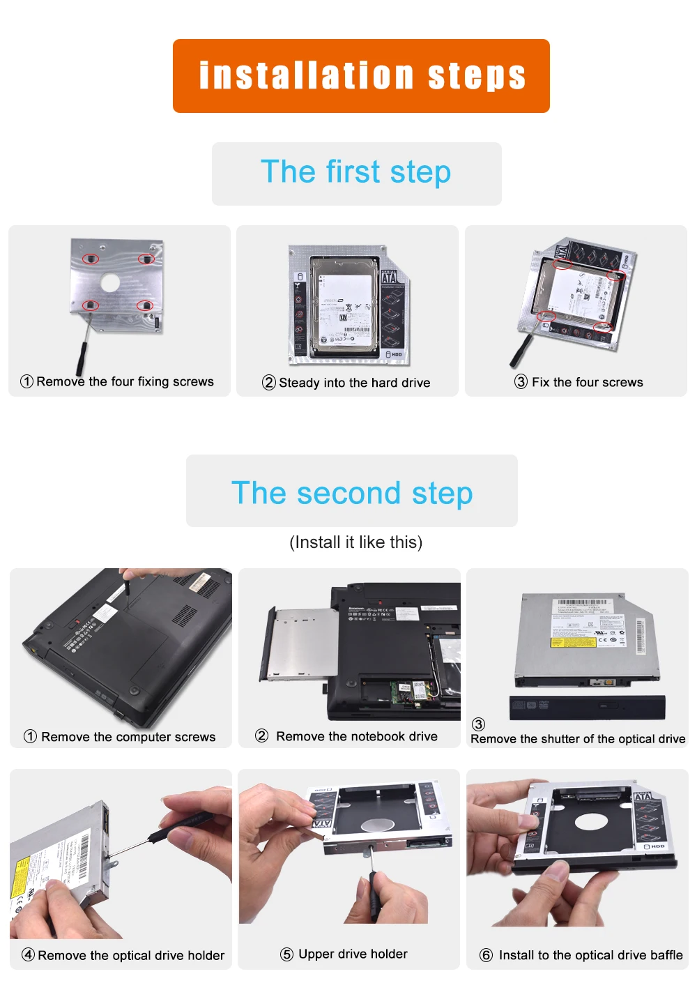 TISHRIC Лидер продаж для ноутбука ODD 2," SSD Optibay алюминиевый Универсальный 2-ой HDD DVDCaddy 9,5 мм SATA 3,0 чехол Корпус Optibay