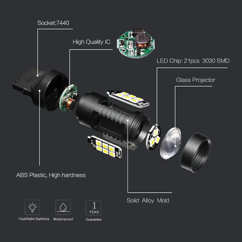 2 шт. автомобисветильник светодиодные лампы T20 Led 7440 7443 SRCK W21W W21/5W T25 3156 3157 P27/7W 21 SMD